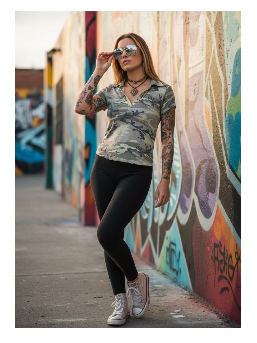 Vintage 90’s: Michael Stars ★ Button Henley Shine Shirt ★ Army Camo Green ★
1SFM